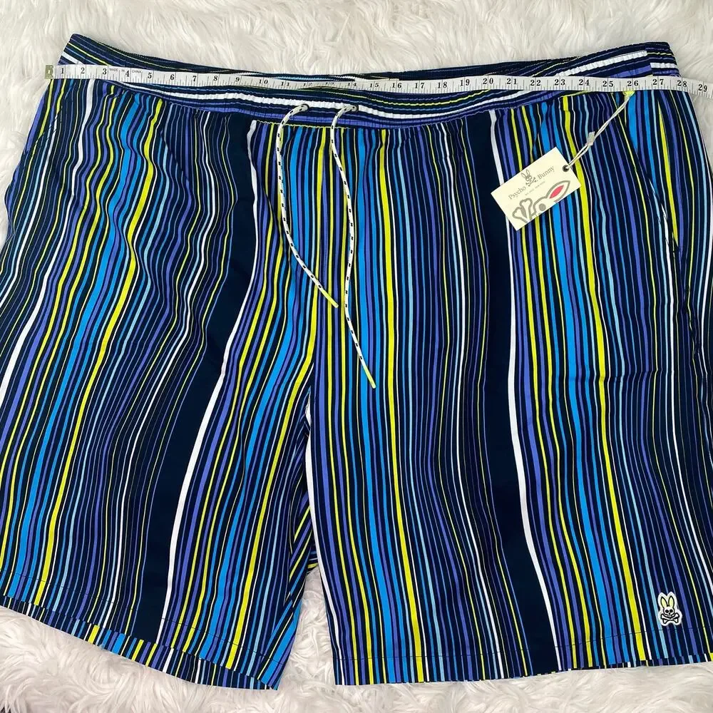 Psycho Bunny Men's Swim Trunks Size 5XLT Blue Stripe Dry Pocket NWT